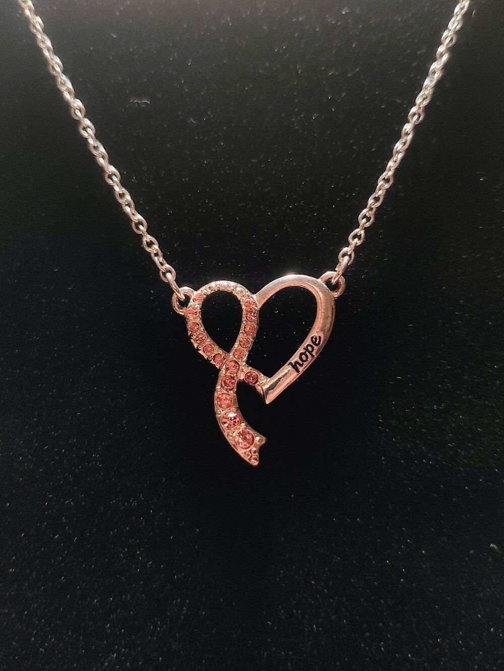 Avon Breast Cancer Crusade Hope Ribbon Necklace 16" + 3" Extender